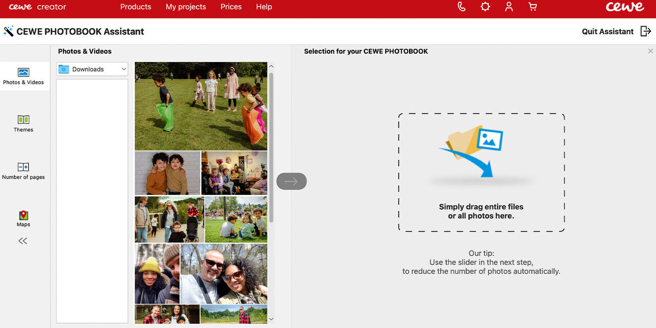Pomoč asistenta je na voljo v desktop programu CEWE Fotosvet za hitrejše organiziranje in izbiro fotografij pri oblikovanju letne fotoknjige z večjih številom fotografij.